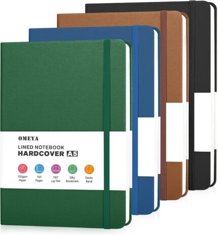 A5 Hardcover Lined Journal 100 GSM — Pack of 4, Assorted Covers