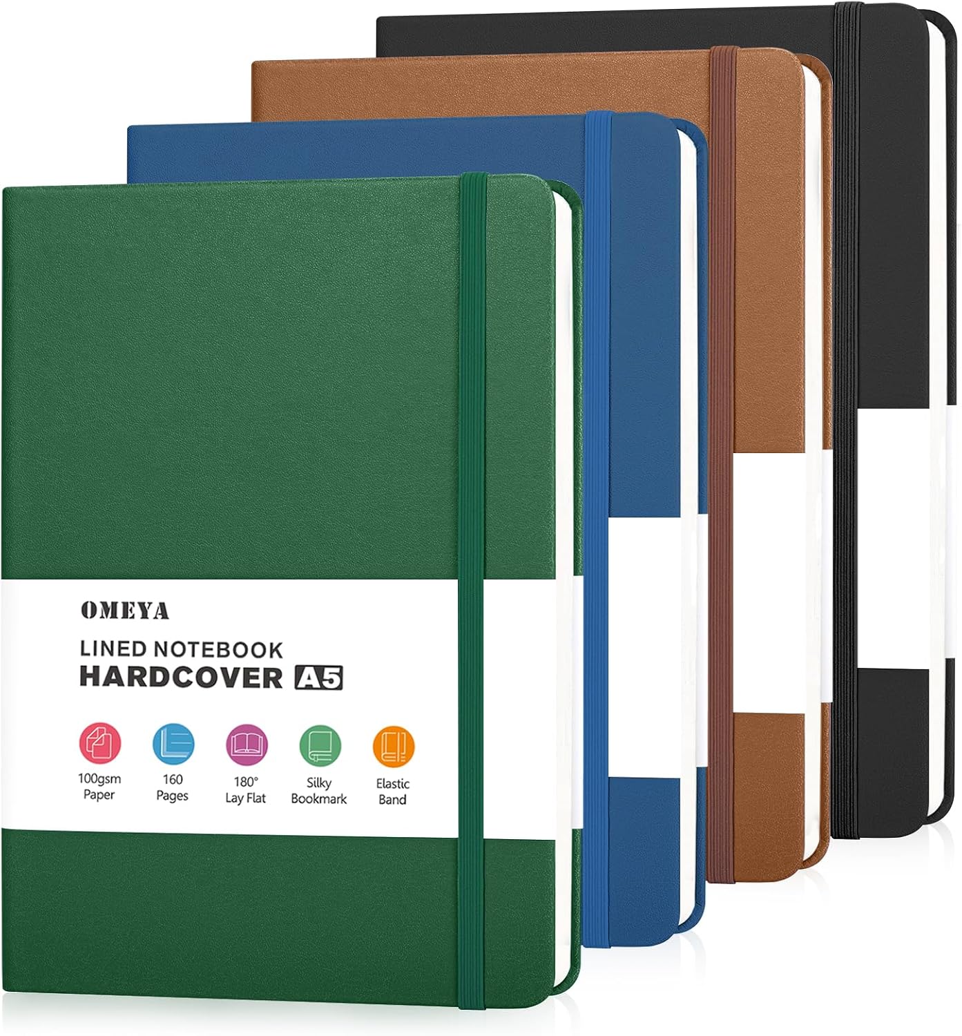 A5 Hardcover Lined Journal 100 GSM — Pack of 4, Assorted Covers A5 Hardcover Lined Journal 100 GSM — Pack of 4, Assorted Covers
