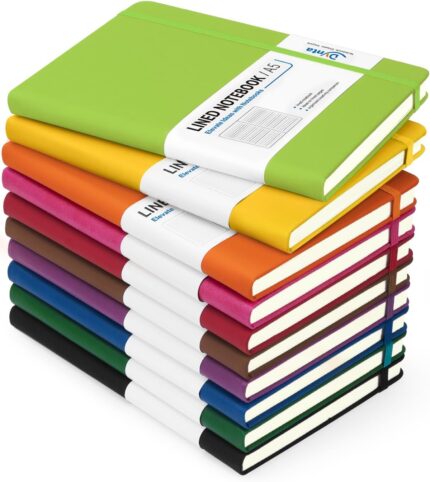 A5 Hardcover Lined Journal 200 Pages — Pack of 10, Ten Colours
