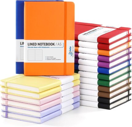 A5 Hardcover Ruled Journal — Pack of 20, Faux Leather Cover