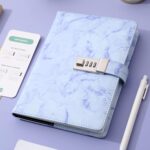 A5 Lockable Diary with Pen — 192 Pages, Marble Cover, Purple
