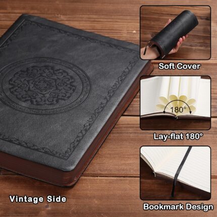 A5 Softcover Lined Journal — 300 Pages, Embossed Faux Leather, Black