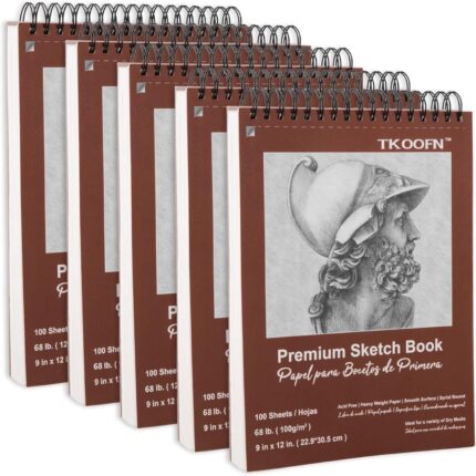 Spiral Sketch Book 9 x 12 Inch — Pack of 5, 500 Sheets, Acid-Free