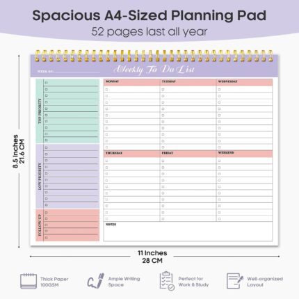 Undated Weekly To-Do Notepad 8.5 x 11 Inch — Tear-Off Desk Planner